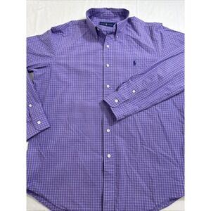 SHIRT Ralph Lauren MENS LARGE  PURPLE WHITE CHECK NAVY PONY L/S Button Up